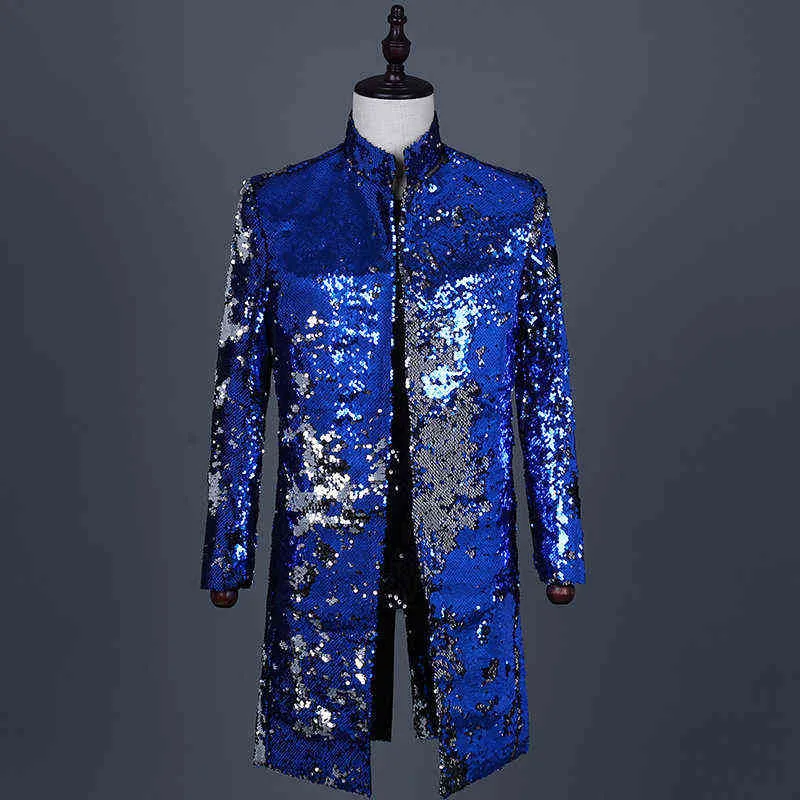 Mens Embellished Sequin Blazer Coat Jackets Shiny Glitter Flipping Sequins Suit Jacket Stage Party Dance Singer Costume Homme 211120