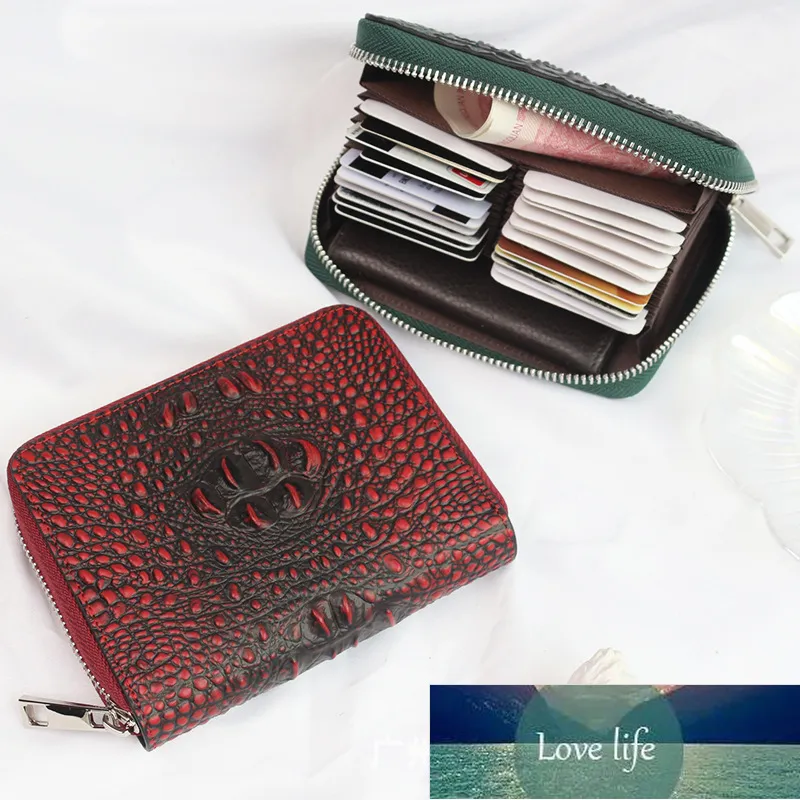 Crocodile Pattern First Layer Cowhide Card Holder Anti-Theft Swiping Cross-Border Supply Large Capacity Zipper Double Layer Passpo261K