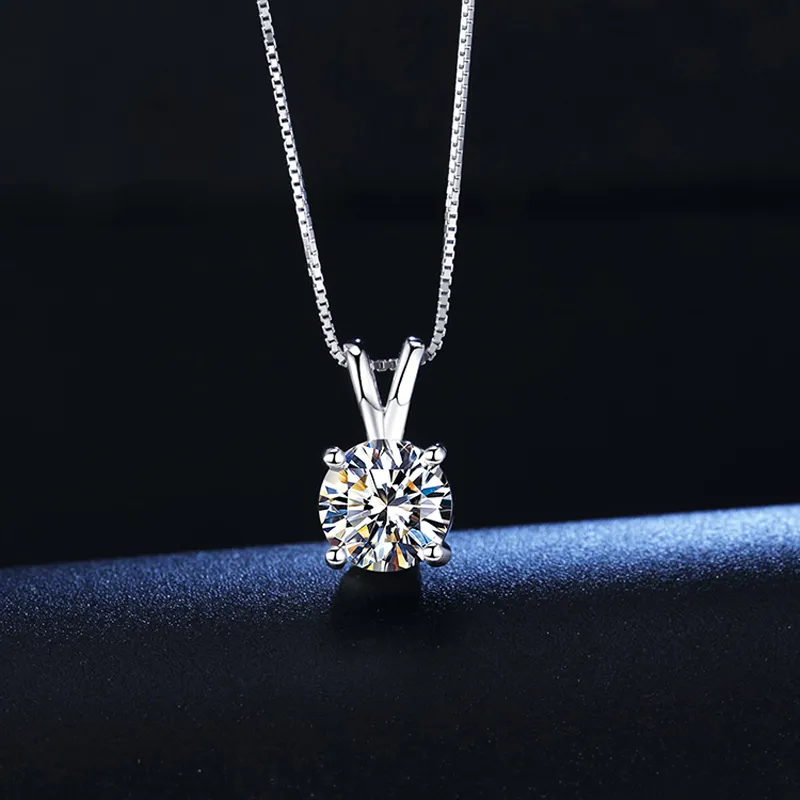 Белый 6 мм / 8 мм Лаборатория Diamond Solitaire Подвески Ожерелье 925 Стерлинговое Серебро Choker Ожерелья Женщины Мода Ювелирные Изделия XN117