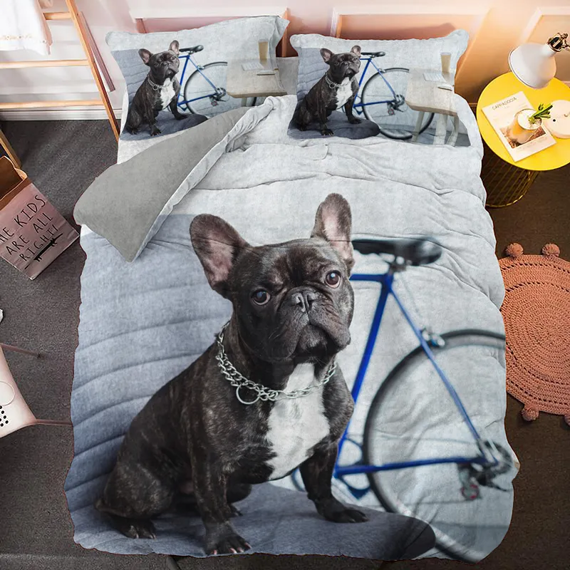 Buldog Zestaw pościeli Pet Animal Dog Drzwi Pokrywa dla dzieci Dorosłych Bedclothes Poszewka Poszewka kołdra Comforter Pokrywa 210309