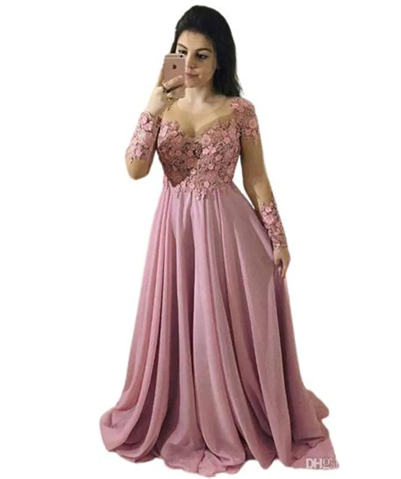 Plus Size Een Lijn Chiffon Lange Mouwen Jurken Avondkleding Zuhair Murad Avondjurken Mouwen vestidos de fiesta Prom Dress288I