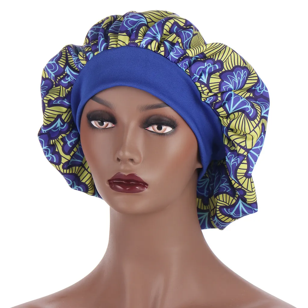 Mångfärgad muslimska turban caps wrap head sömn hår print hijabs bonnet satin makeup sömn cap lady hår styling natt hatt