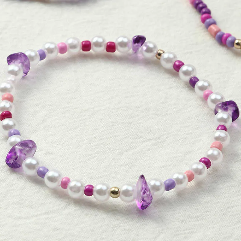 Petit Bracelet de perles de riz de couleur mélangée pastorale fraîche Bracelet de gravier de cristal irrégulier super fée Bracelet G1026