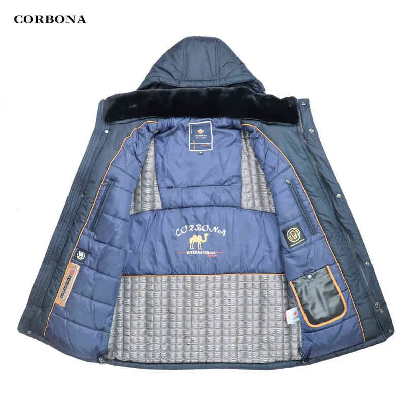 Corbona Fur Collar Męskie Płaszcz Zagładza Temperatura Wizualizacja Heavy Vintage Business Casual Koreański Styl Męski Parka 211206