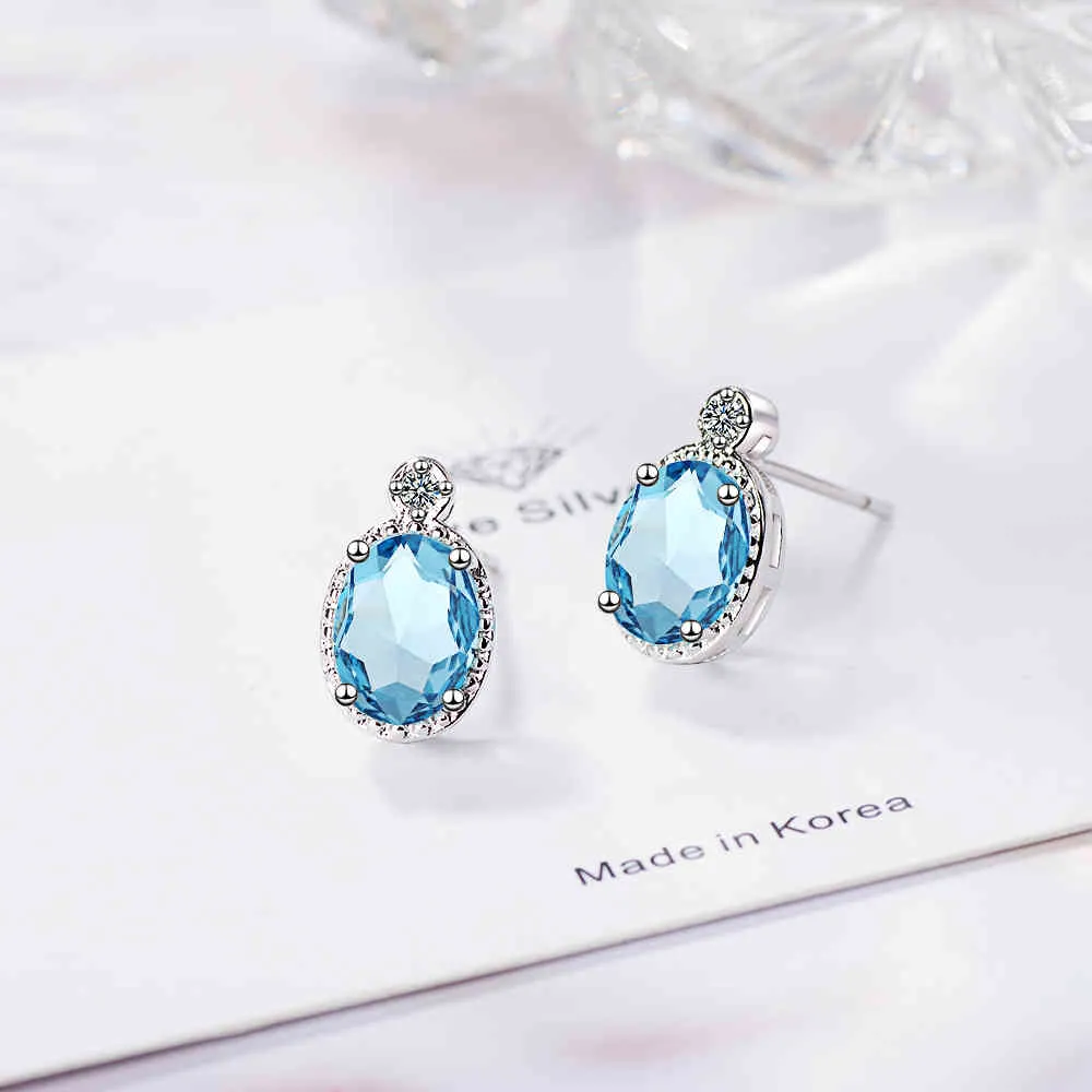 Pendientes ovalados de Topacio azul cielo Natural de 1,8 quilates con piedra natal, joyería fina de Plata de Ley 925 auténtica para mujer