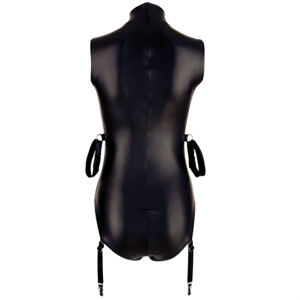 カットスーツの衣装プラスサイズの黒いフェイクレザーボディースーツセクシーなキャットスーツジッパーオープンバストクロッチジャンプスーツコスプレのクラムクラブダンスコスチューム