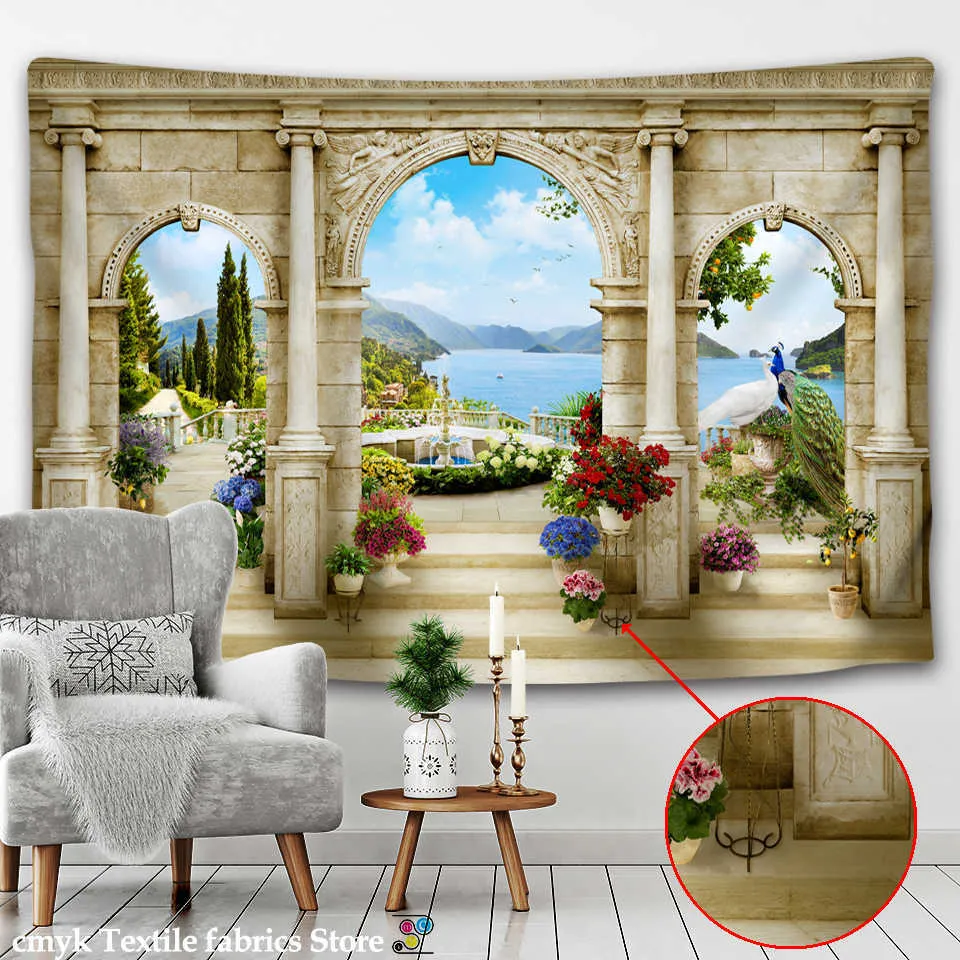 3D île paysage tapisserie arc fenêtre paysage peinture tapisserie murale style nordique décoration de la maison peinture tenture murale 210609
