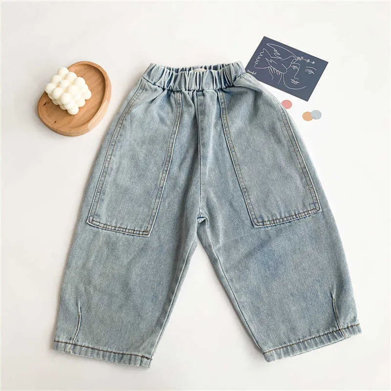 Jongens jeans lente meisjes rechte losse denim broek baby casual kinderen al-match broek broek bodems 210615