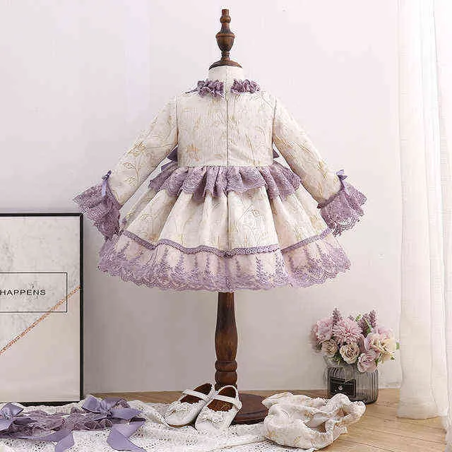 Девочка осень весна с длинным рукавом фиолетовый дворец турецкий винтаж принцессы бальное платье для девочки день рождения Chritmas G1218
