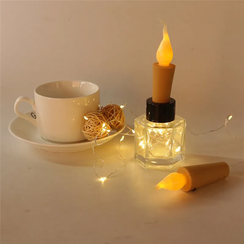 2M Candle Flameless Wine Bottle Cork String Lights Copper Led Fairy Lights Party Wedding Decor Lamp