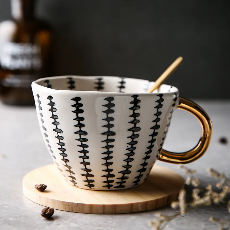 Tazza creativa in ceramica dipinta a mano tazzine da caffè con impugnatura in oro colazione, latte, stoviglie da cucina
