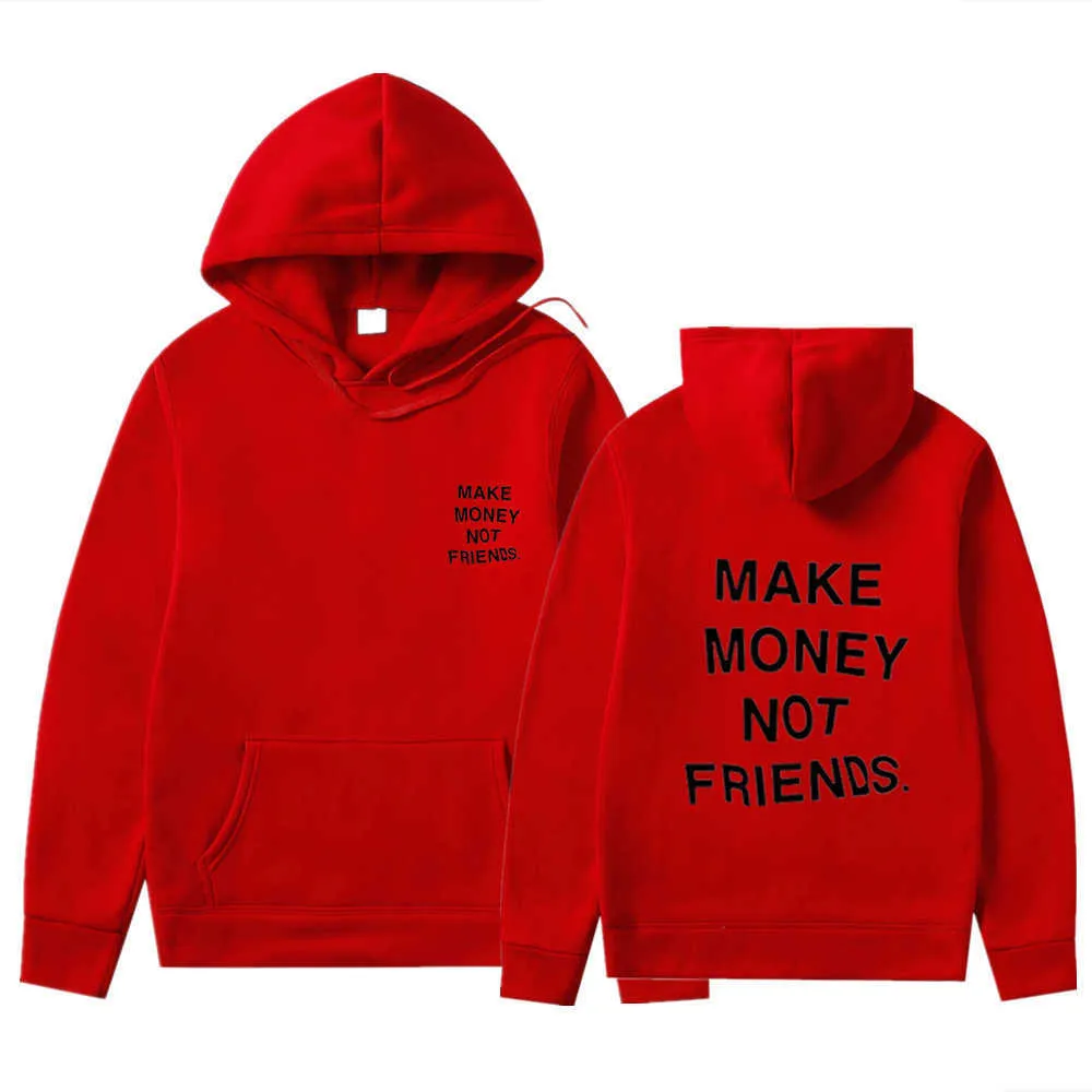 Japan Streetwear Make Geld Not Friends Hoodies Mannen Damesmode Print Paar Kleding Sudadera Hombre Black Hooded Sweatshirt H0910