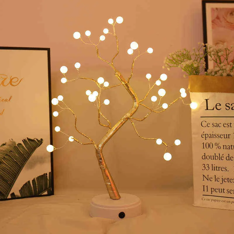 LED Fée Nuit Lumière Arbre De Noël Ornement Lampe De Table Batterie USB Exploité Décoration pour La Maison Navidad Cadeau De Noël 211105