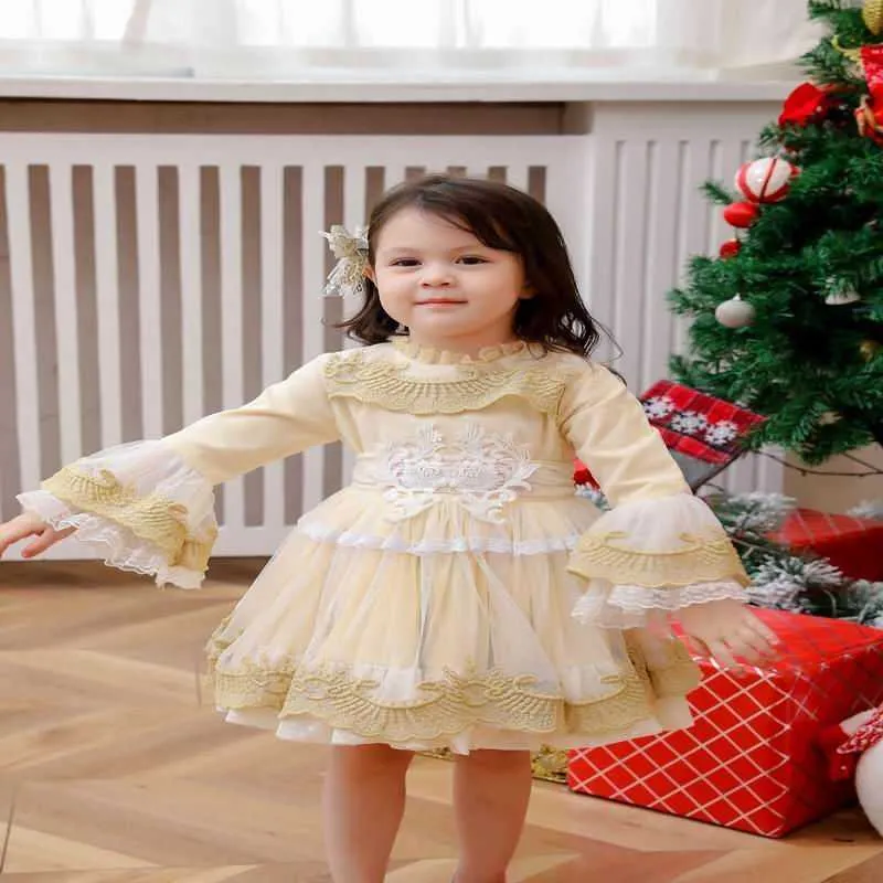 Style espagnol Filles Princesse Robe Dentelle Fleur Fille Bébé Performance Anniversaire Soirée AD004 210610