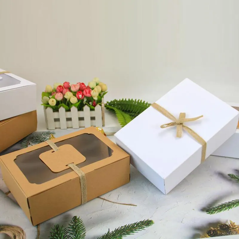 Cadeau cadeau / papier kraft boîte de bonbons faveur PVC fenêtre transparente dookies traite année de Noël décoration de fête de mariage 2967