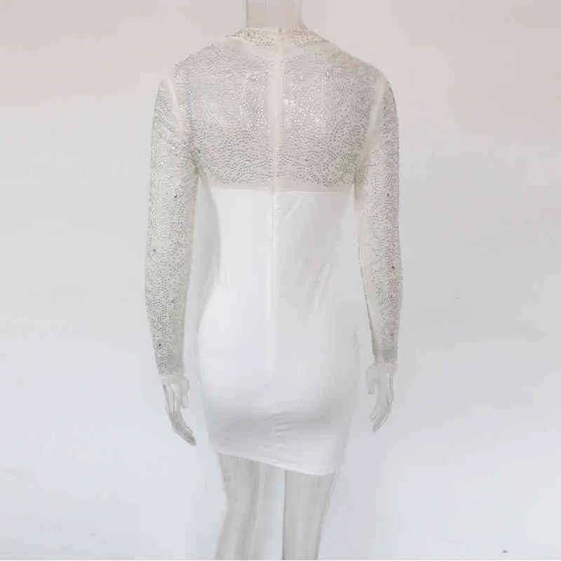 Beyprern 2021 Neue Wunderschöne Kristall Mini Kleid Frauen Elegante Weiße Pailletten Patchwork Party Club Kleid Geburtstag Outfits Großhandel X0521