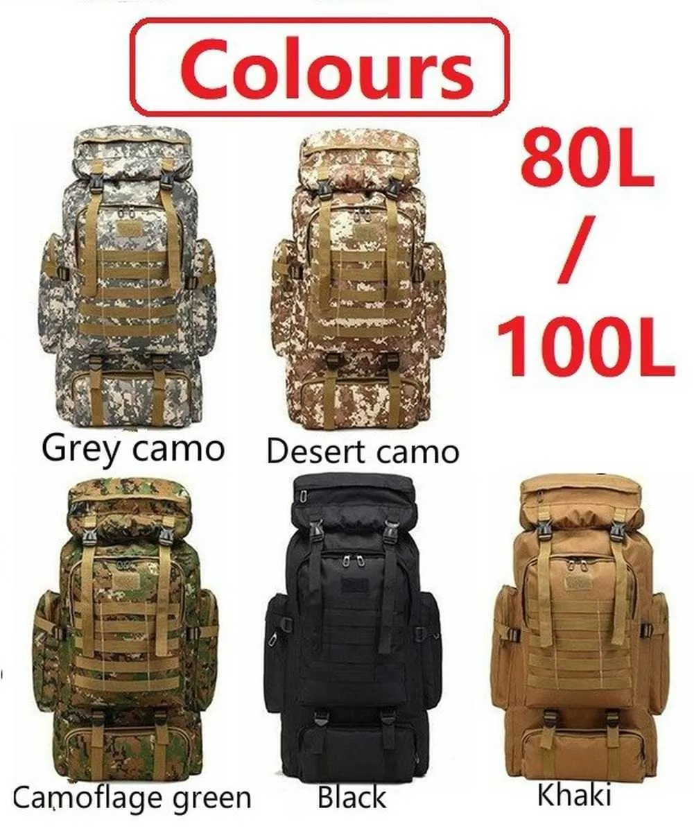 80L/100L クライムバッグ軍事大型バックパックアウトドアハイキングキャンプ旅行バッグ戦術的なバックパック登山バッグ Q0721