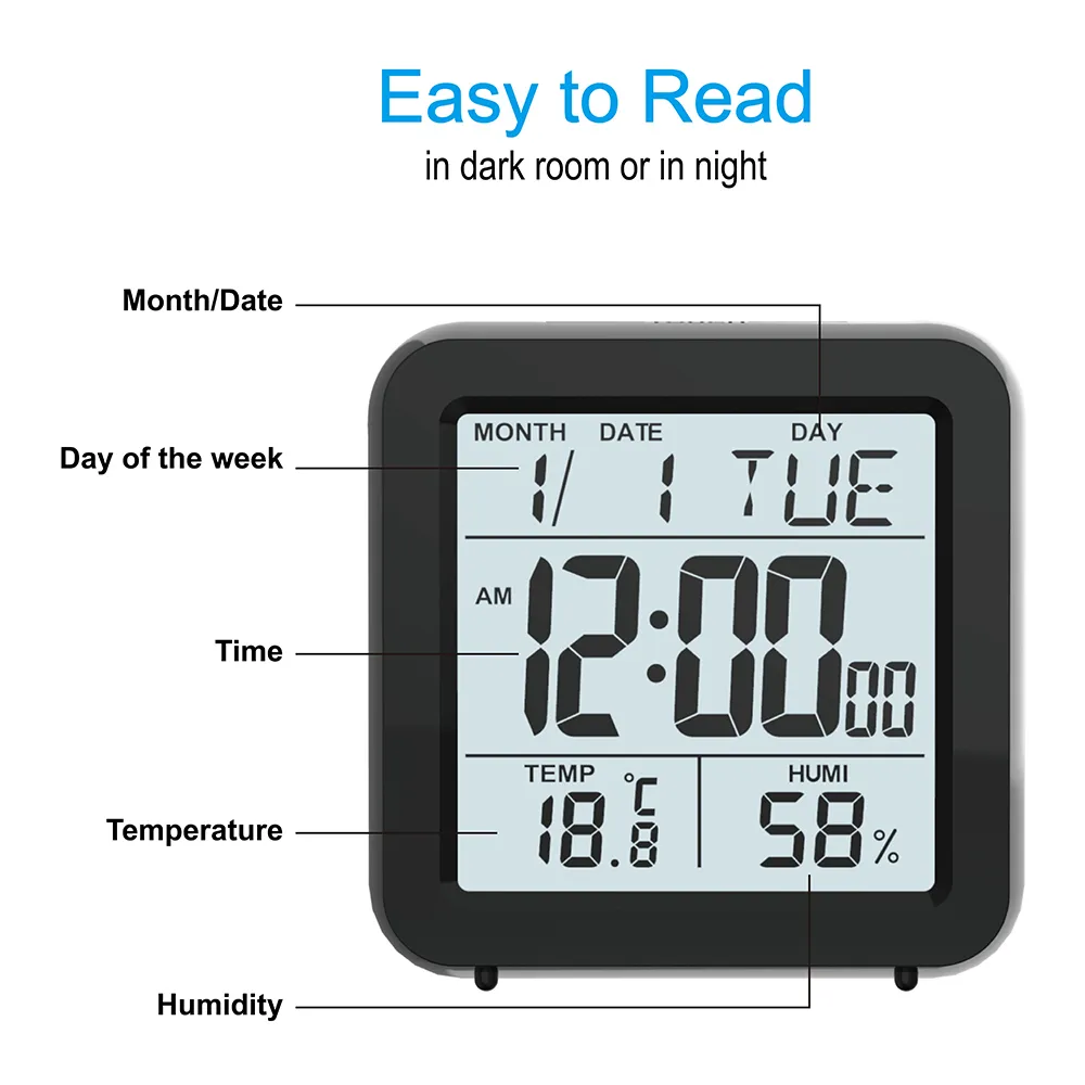 الجدول الإلكترونية غفوة إنذار التقويم الاطفال السرير على مدار الساعة مع الإضاءة الخلفية درجة حرارة المنزل داخلي الرطوبة 210310