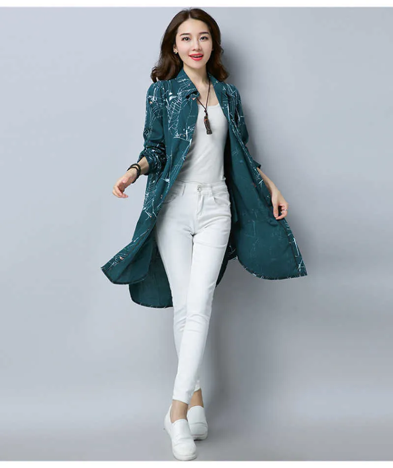 Plus Size Kimono Blouse Tunic 3d Printed Long Blusas Femininas Spring Autumn Sleeve Cotton Linen Shirt Tops Mujer 210719