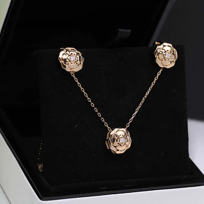 Fine Brand Pure 925 Sterling Silver Jewelry For Women Rose Camellia Flower Pendant Necklace New Luxury Top Quality 2022 New1864