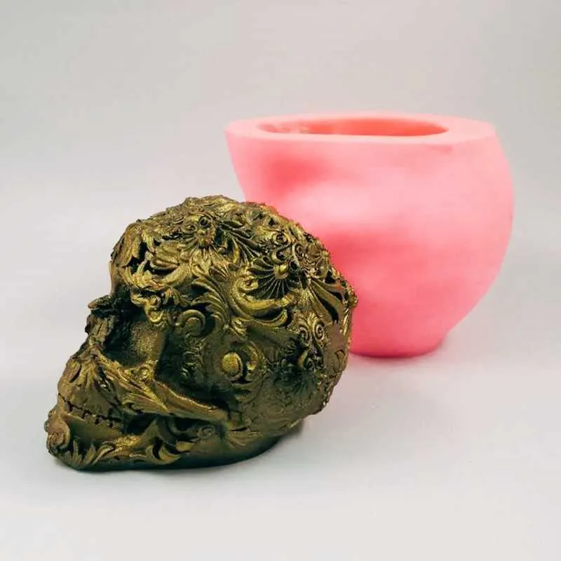 3d trimedimensionnel de relief fleur Skull Moule de silicone fabrication de bougie moule à résine Chocolate Cake Decoration Food Moule 2201106310423