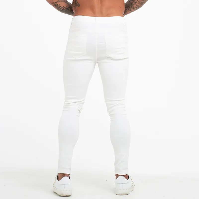 Gingtto White Men High Streth Jeans夏の男性のウエスト弾性パンツプラスサイズ36 ZM55