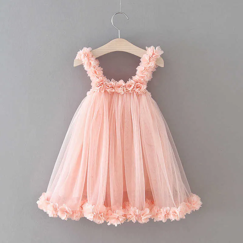 Beautiful Bambini abbassa il vestito da colletto ragazze Tiered Mesh Toddler Fairy Princess Sundress Birthday Party 210529