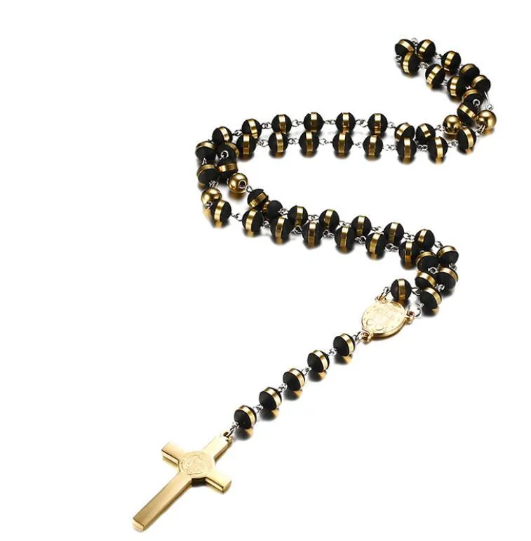 Chaines 30 mm en acier inoxydable Collier Collier noir et or Couleur avec Saint Jésus Christ croix croix Hip-H283a