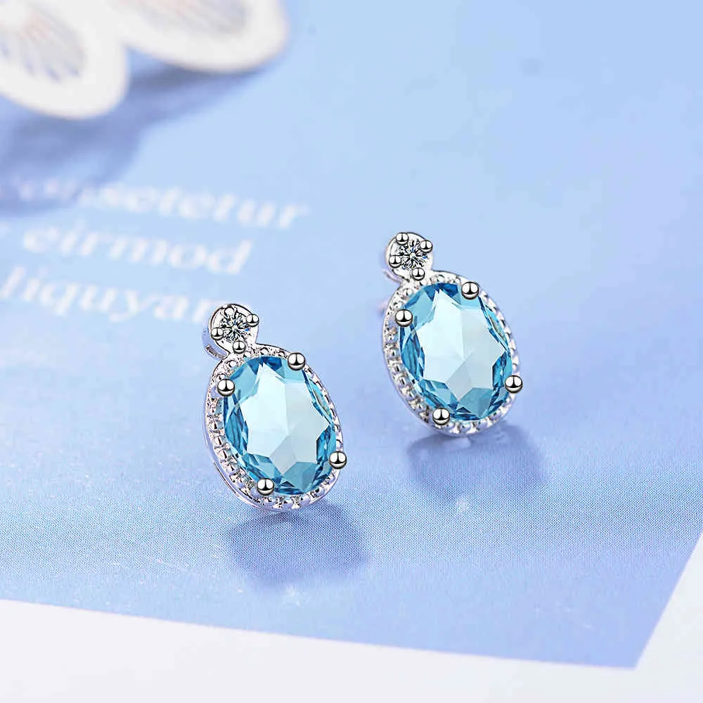 Pendientes ovalados de Topacio azul cielo Natural de 1,8 quilates con piedra natal, joyería fina de Plata de Ley 925 auténtica para mujer