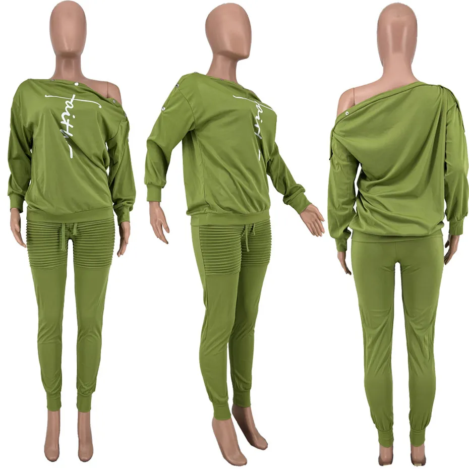 Wholesale Items Women Tracksuits Plus Size Y2k Outfits Sexy Slash Neck Leggings Two Piece Set Long Sleeve Fashion Slim Letter Clothing K8416
