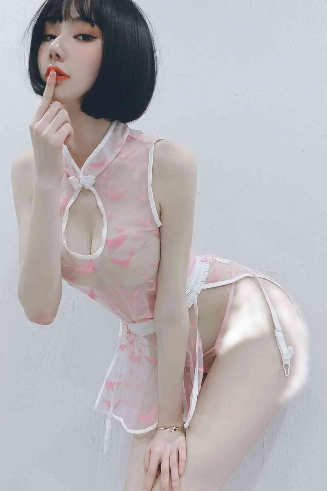 BOYSWE femmes Lingerie voir à travers les Costumes de Cosplay motif de chauve-souris Anime Sexy Cheongsam tenue vêtements de nuit vêtements de nuit en dentelle