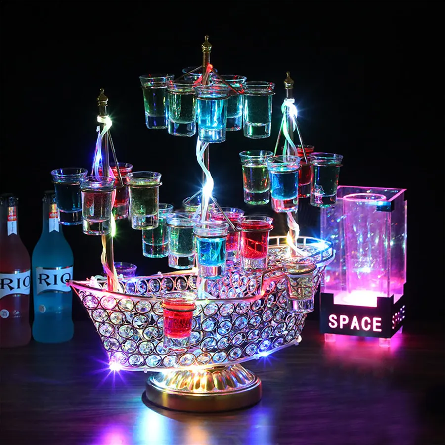 Plateau en verre lumineux Rechargeable VIP S, support à Cocktail LED, support de verre à vin pour bar, décorations de fête Disco 233x