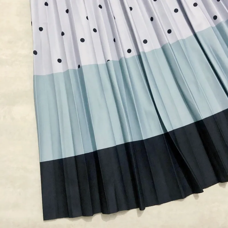 Femmes coton jupes longues à pois impression Patchwork rayé Vintage Midi jupes mode taille haute 210311
