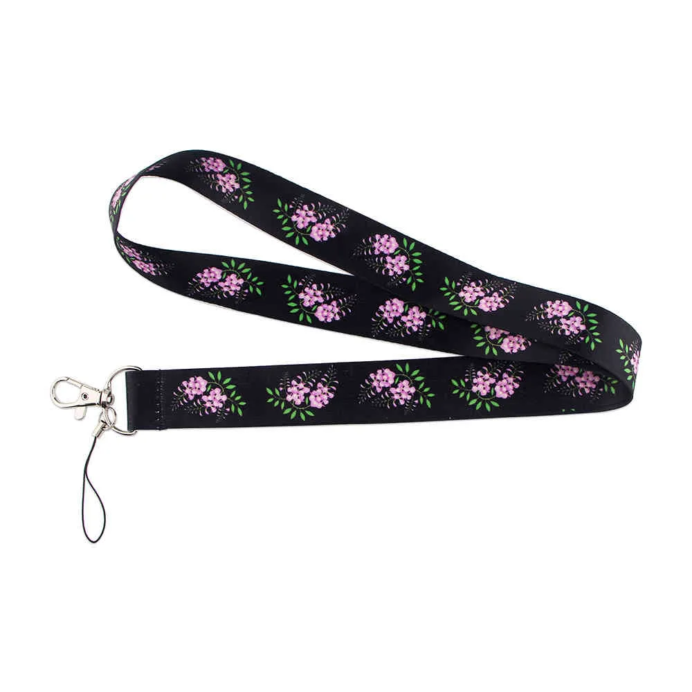 J1597 romantique fleur porte-clés accessoires téléphone portable ID porte-Badge clés sangle cou lanière caméra corde