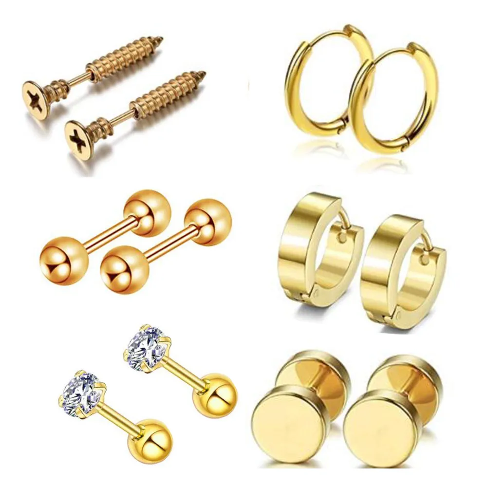 4/Stainelss Acciaio Punk Ear Studs Set Unisex Vite Bilanciere Orecchini Donna Uomo Piercing Gioielli Accessori Regalo