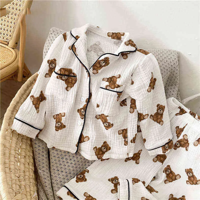 Milancel Herfst Kids Pyjama Koreaanse Lange Mouw Bear Cardigan en Broek Katoenen Garen 2 Stks Nachtkleding 211105