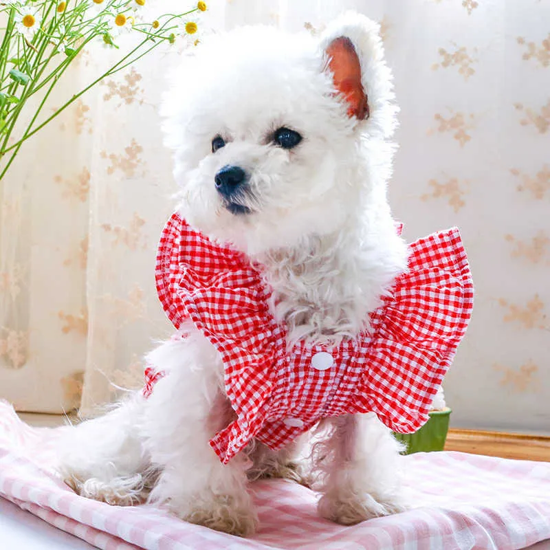 Letnia sukienka dla psów dla psów Księżniczka Teddy Grid Pet Ubrania Puppy Costume Spring Spring Clothing XS-XL 210824272R