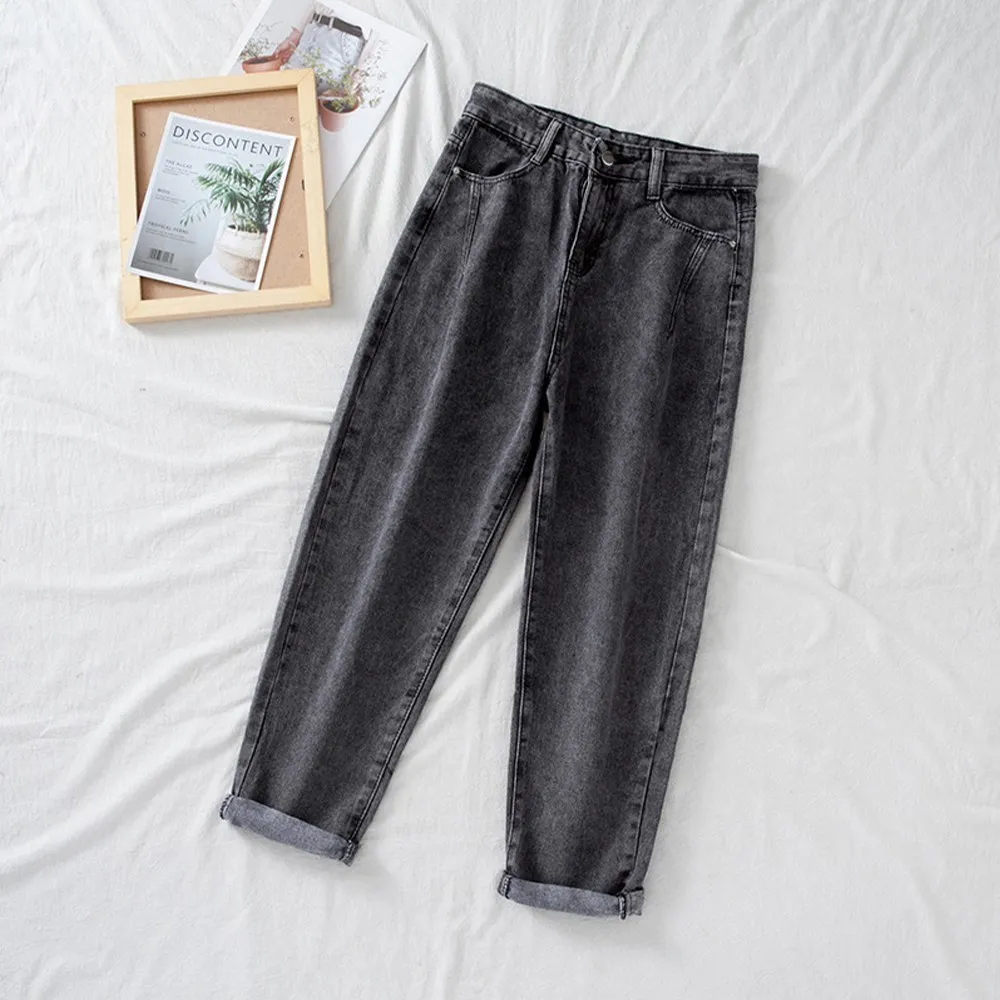 Hög midja jeans kvinnor harem byxor förlorar avslappnad koreansk mamma jean vintage kvinnliga denim byxor plus size pantalon med bälte 210302