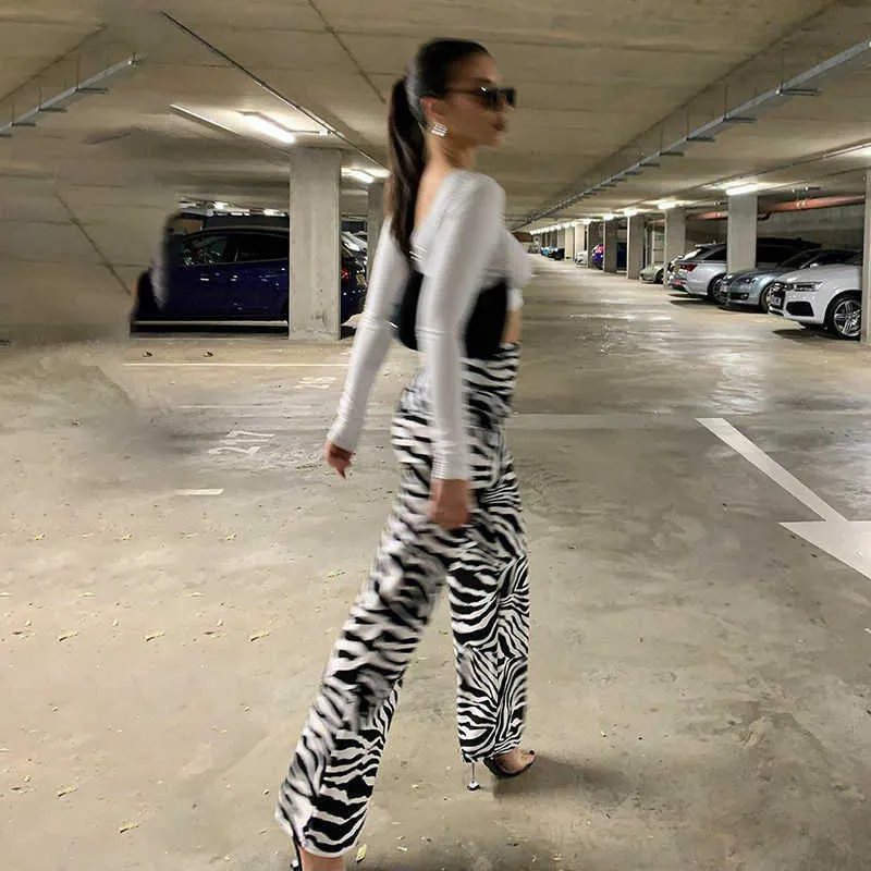 European and American style women's pants loose wild trend 2021 autumn new thin style zebra fashion trendy brand wide-leg pants Q0802