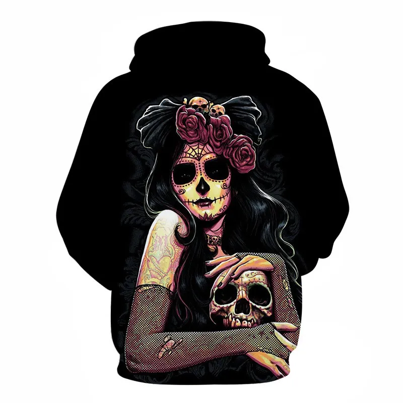 Black Gothic Rose Girl in A Mask Print Felpe con cappuccio da donna sexy manica lunga Pullover Fashion oversize con cappuccio Donna Uomo Abbigliamento LJ201130