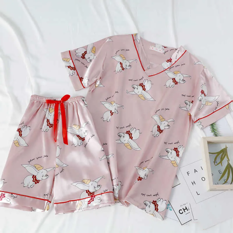 Pajimas for women Heart print short sleeves sleepwear pajama set summer female nightgown ladies Plus size nightwear homewear 210622