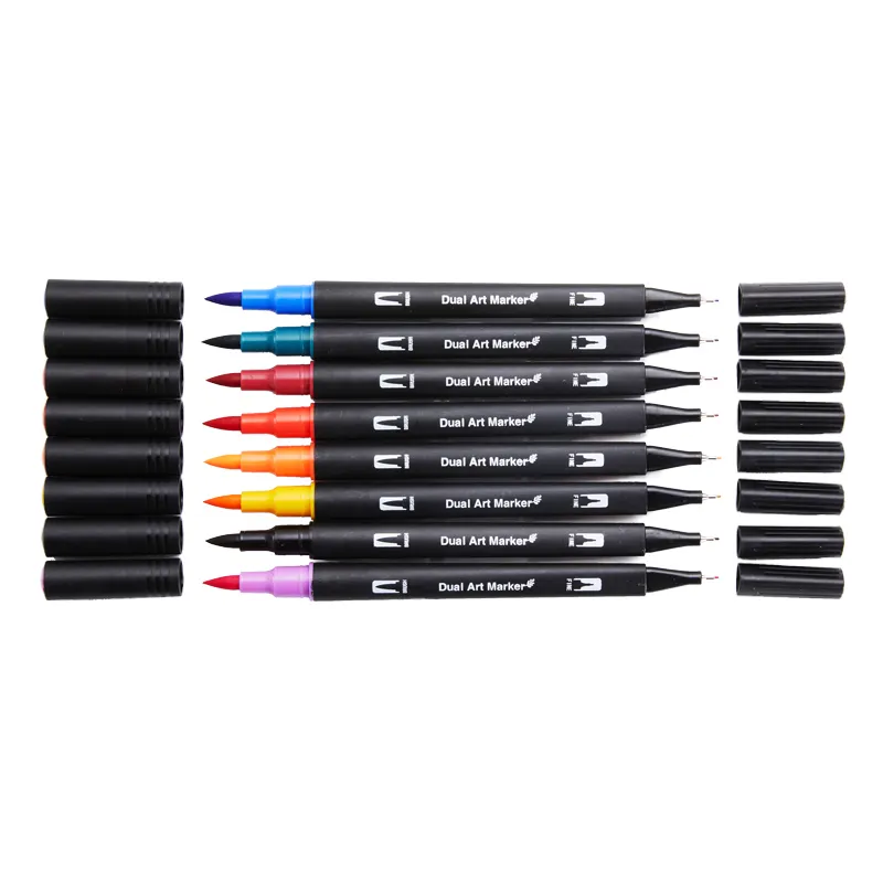 100 couleurs professionnelles feutre pointe stylo art marqueur pour dessin peinture ensemble eau coloration pinceau stylo ensemble double pointe pour l'école 210226