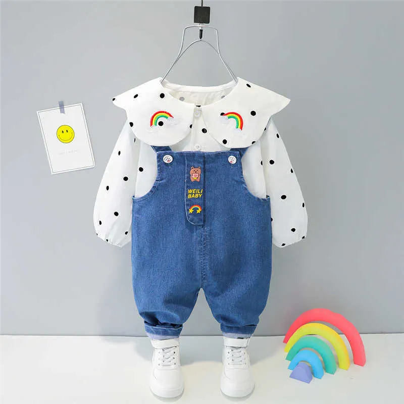 Hylkidhuose höst våren baby tjejer kläder sätter toddler spädbarn kläder lapel regnbåge overall byxor barn barn kläder x0902