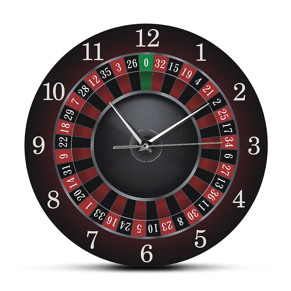 Relógio de parede de roleta de poker com quadro de metal preto Las Vegas sala de jogos de parede decoração relógio relógio de relógio de relógio de jogo 210309