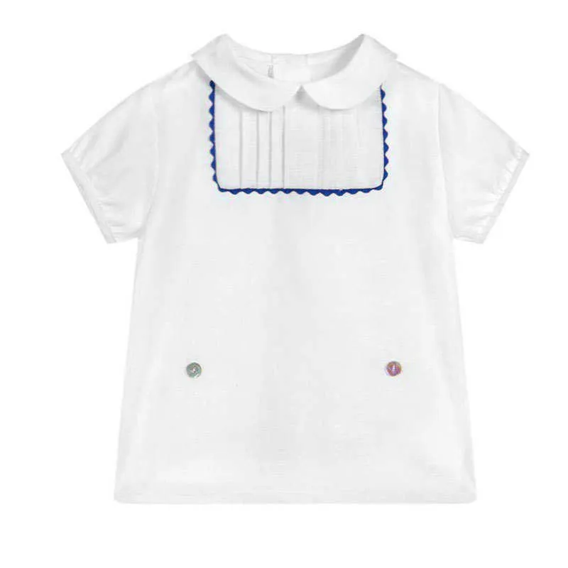 Bebek Erkek İspanyol Butik Giysileri Set Toddler Yaz Giyim Suit Çocuk Beyaz Gömlek + Kısa Pantolon Çocuklar Örgün Kıyafetler 210615