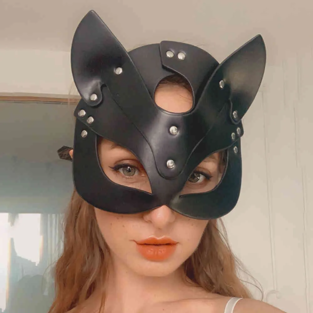 Bcyqz Handmade Punk Party Cat Mask Gothic Skórzany Pasek Regulowany Masquerade Sexy Dla Kobiet