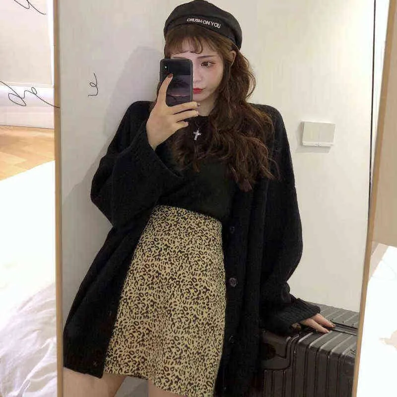 Cardigan Women Full Sleeve V-neck Solid Button Oversize Retro Lazy Students Korean Style Fashion All-match Simple Sweater Female 211103