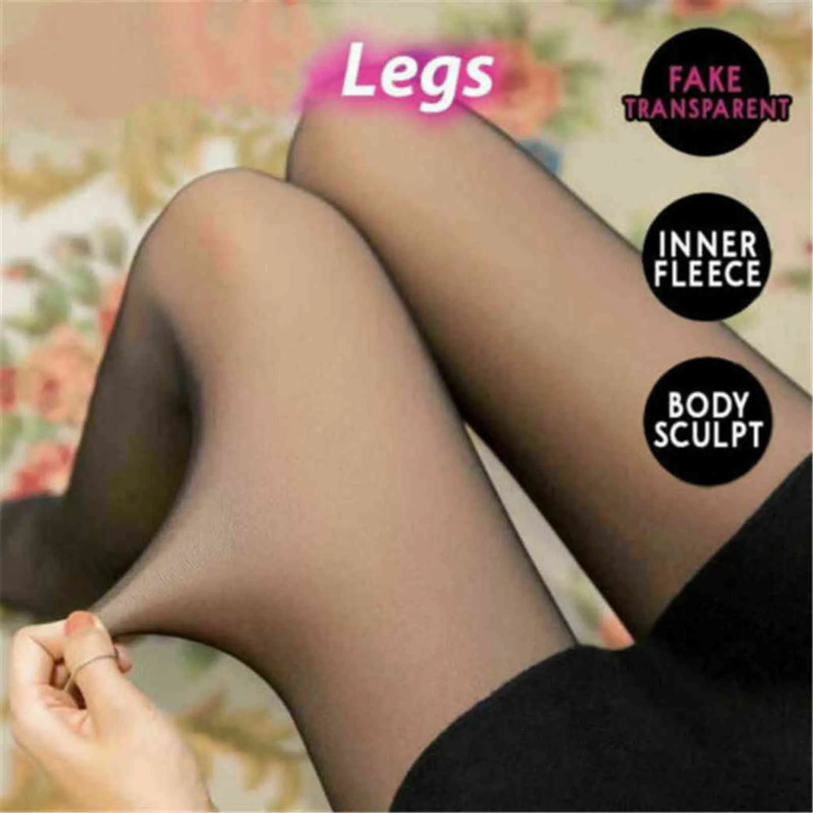 Flawless Legs Fake Translucent Warm Fleece PantyHose-Black / Grå / Kaffe Original Strumpor För Kvinnor Vinter Tjockad PantyHose Y1130