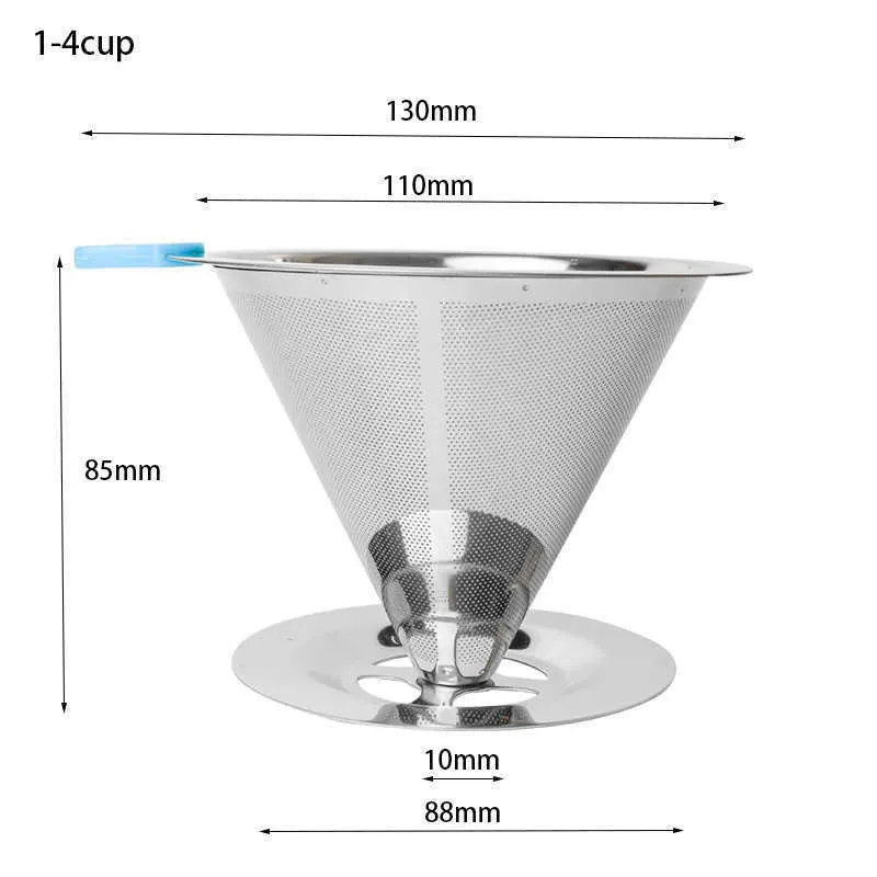 Rostfritt stål Kaffefilter Återanvändbar kopp Häll över kaffe Dripper Barista Tool 210712