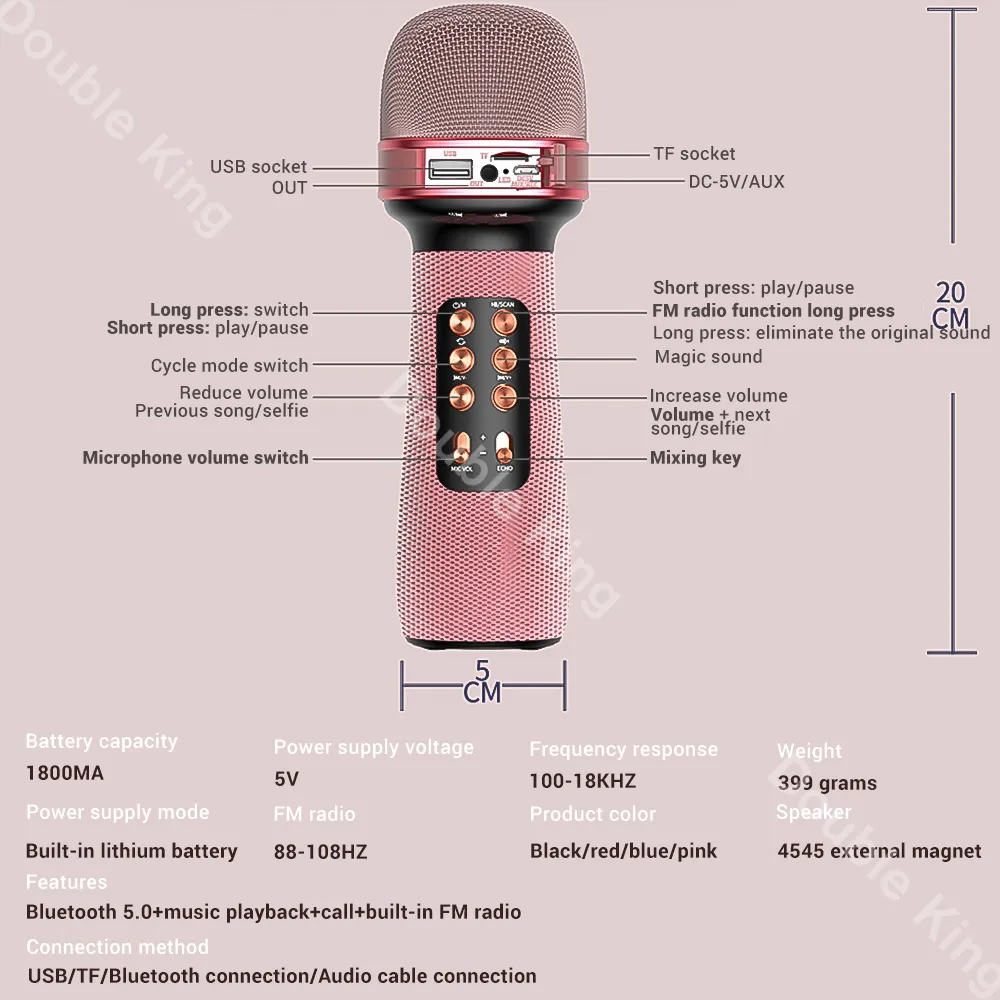 WS898 Bluetooth Handheld Microphone Wireless Karaoke Double Speaker Condenser Mic Player Singing for iOS Android Smart TV2620881